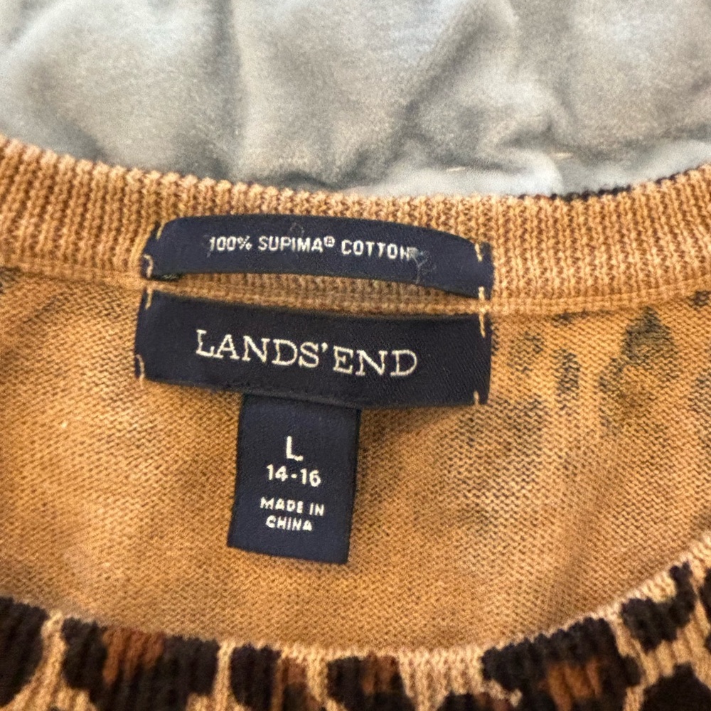 CLASSIC LANDS END COTTON ANIMAL PRINT SWEATER WITH 3/4 SLEEVES. SIZE L - Picture 3 of 5